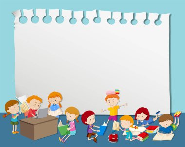 Çocuklar okuma ve illüstrasyon eğitimi ile boş çerçeve