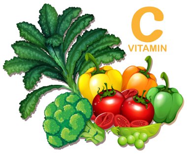 C vitamini illüstrasyon içeren gıdalar kümesi