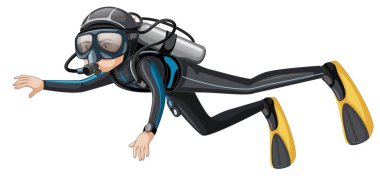 Adam scuba diver üzerinde beyaz arka plan illüstrasyon