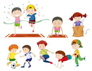 Çocuklar spor çalışanlarımızdan illüstrasyon iş kümesi