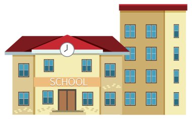 Bir okul binası üzerinde beyaz arka plan illüstrasyon