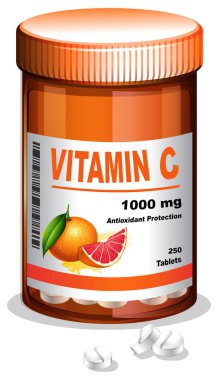 C vitamini tabletleri illüstrasyon bir şişe