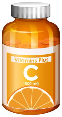 C vitamini kapsülleri illüstrasyon bir şişe