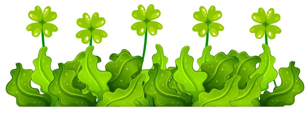 Green Bush Four Leaf Clovers Illustration — Stock Vector