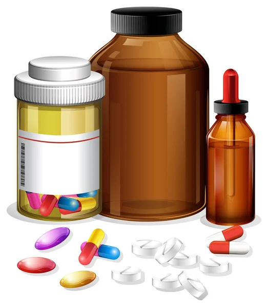 Abbildung Verschiedener Medizinischer Behälter Und Pillen — Stockvektor