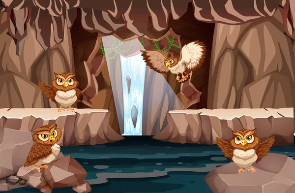 猫头鹰生活在水洞例证 — 图库矢量图片
