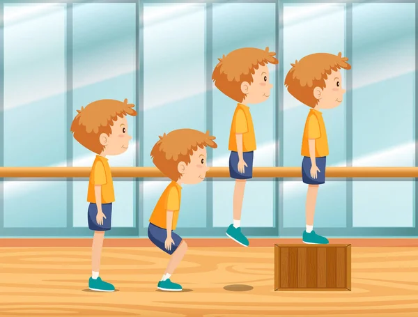 Ilustrasi Anak Laki Laki Dan Latihan Berat Badan - Stok Vektor