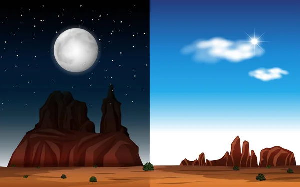 Desert Dag Nacht Scène Illustratie — Stockvector