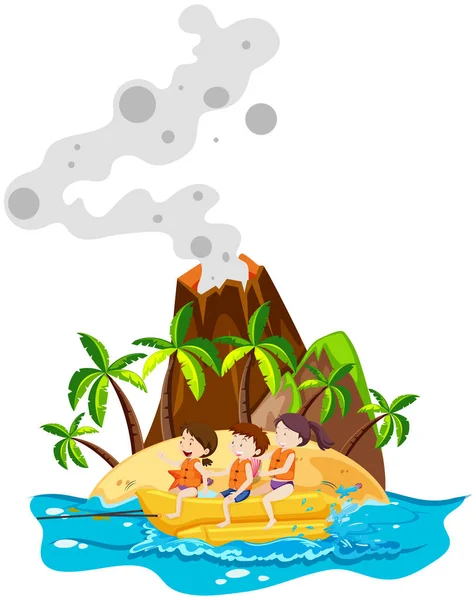 Niños Jugando Plátano Barco Ilustración — Vector de stock