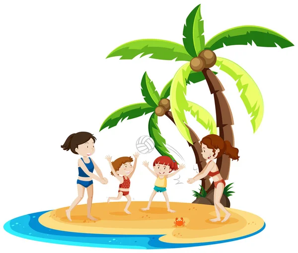 Kids Play Volleyball Island Illustration — Stock Vector