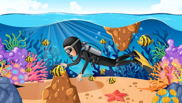 Buceo Océano Submarino Ilustración — Vector de stock