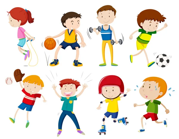 Set Kids Doing Activites Illustration — Stock Vector