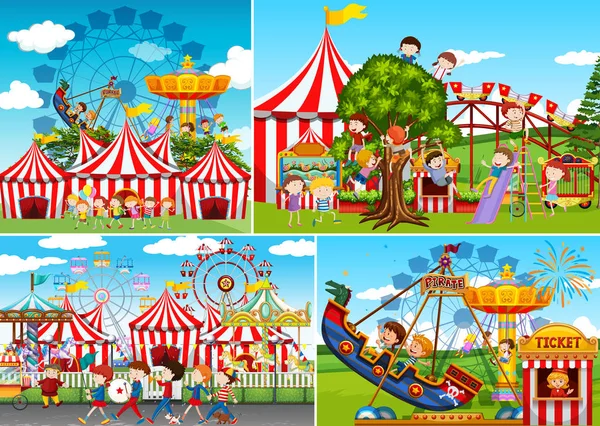 Sada Karneval Fun Fair Ilustrace — Stockový vektor