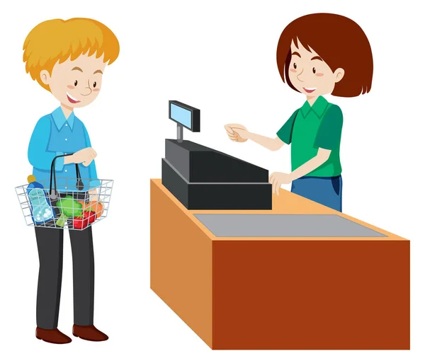 Man Paying Cashier Supermarket Illustration — Stock Vector