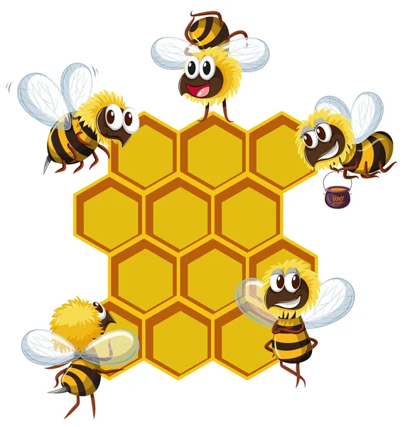 Abejas Felices Ilustración Colmena — Vector de stock