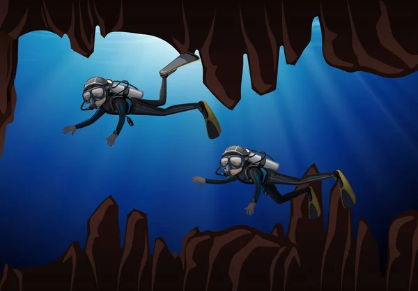 Scuba Diving Undervattensgrotta Illustration — Stock vektor