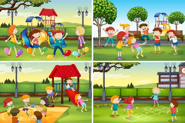 Eine Reihe Von Kindern Auf Dem Spielplatz Illustration — Stockvektor