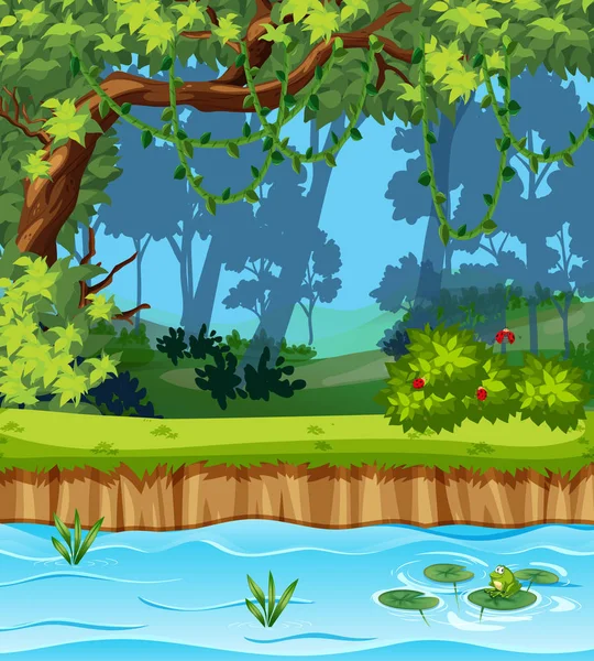 Beautiful Jungle Landscape Illustration — Stock Vector