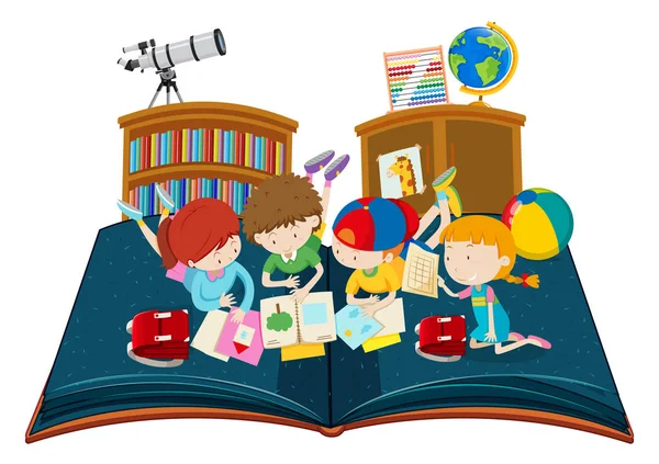 Öğrenci Çalışma Kitap Illustration Sınıf Açılır Içinde — Stok Vektör
