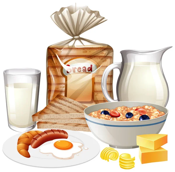 Set Vari Alimenti Colazione Illustrazione — Vettoriale Stock