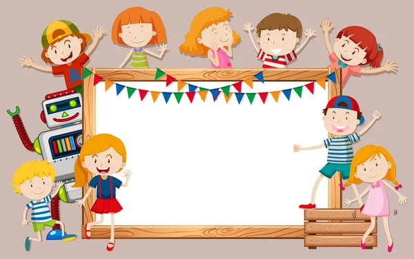 Glückliche Kinder Und Whiteboard Vorlage Illustration — Stockvektor