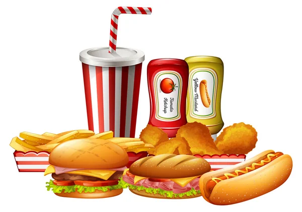 Conjunto Ilustrações Fast Food Pouco Saudáveis — Vetor de Stock