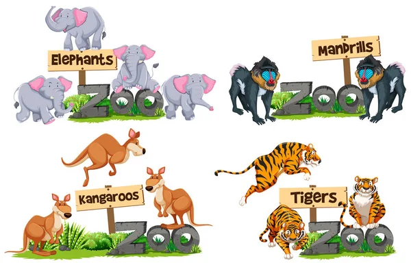 一组动物和标志插图 — 图库矢量图片