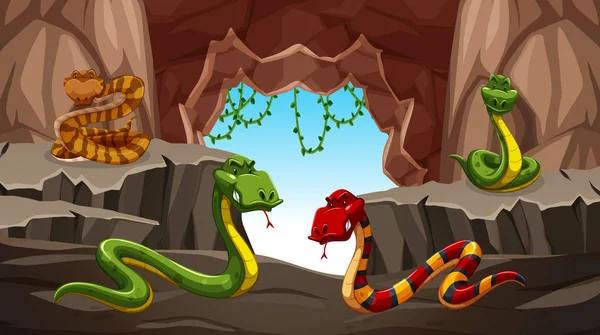 Serpente Pericoloso Nell Illustrazione Della Grotta — Vettoriale Stock