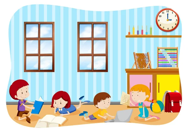 Crianças Aprendendo Uma Ilustração Sala Aula — Vetor de Stock