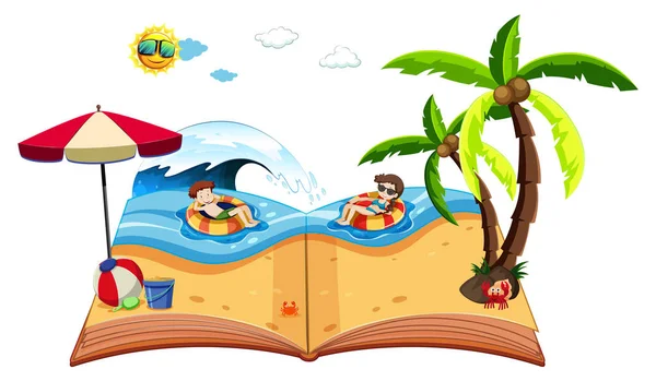 Livre Pop Avec Illustration Scène Plage — Image vectorielle