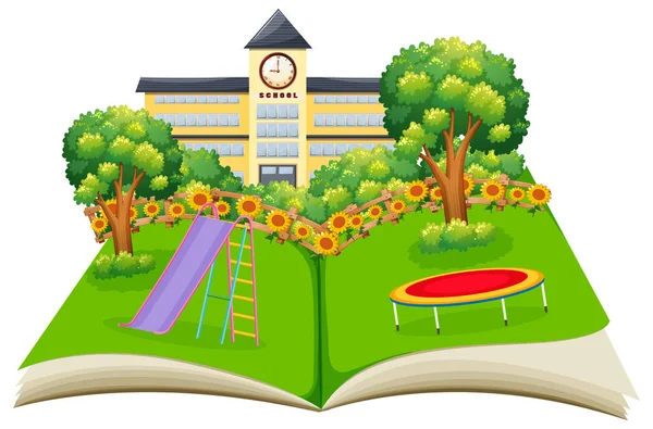 Okul Bahçesinde Kitap Illustration Kadar Pop Sahne — Stok Vektör