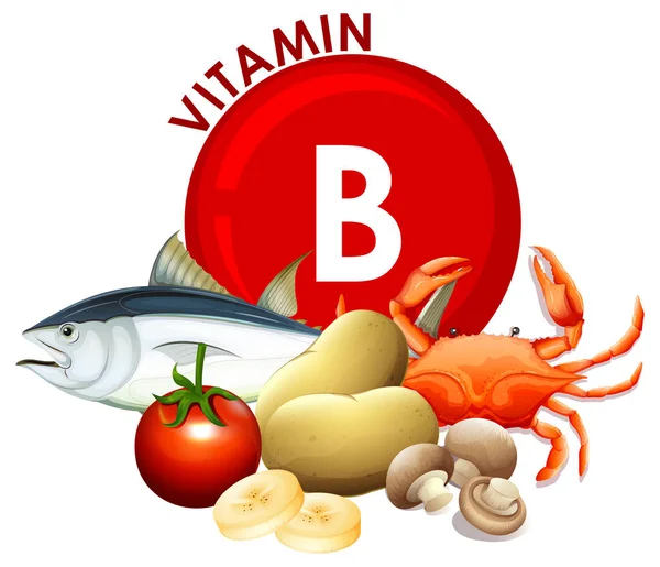 Conjunto Ilustrações Alimentos Vitamina — Vetor de Stock