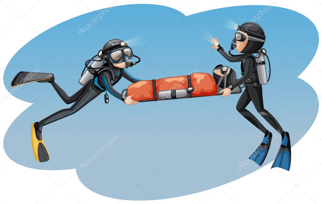 Divers carrying a person to safety illustration