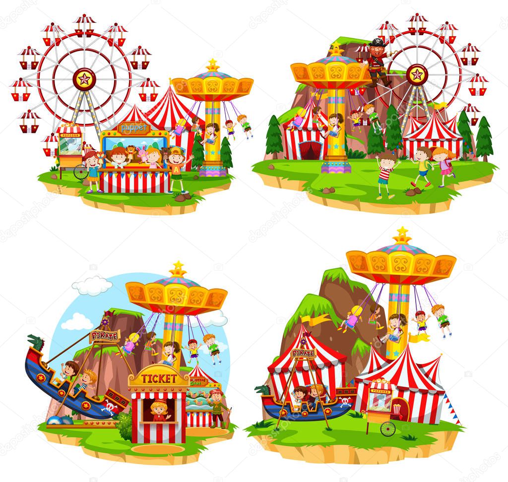 Set of various carnival scenes illustration