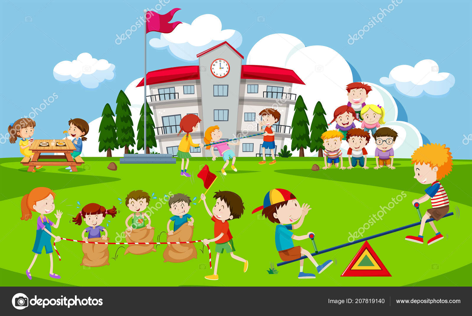 Kids Playing School Playground Illustration ⬇ Vector Image By