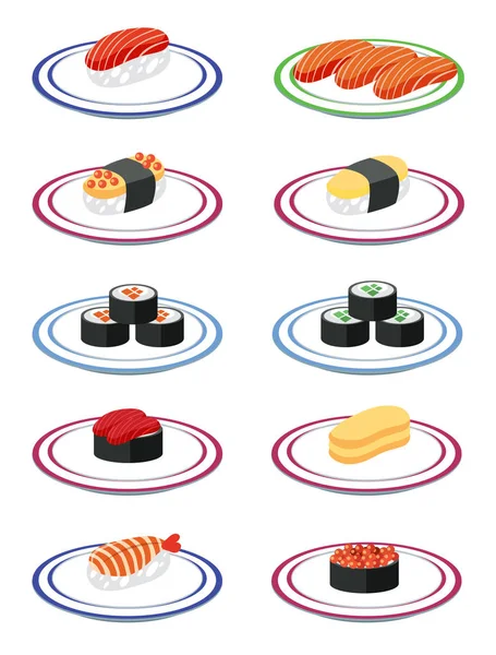 Conjunto Ilustración Sushi Japonés — Archivo Imágenes Vectoriales