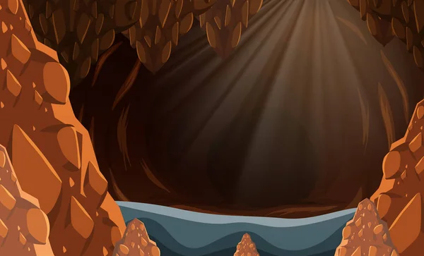 Flooded Dark Cave Illustration — Stock Vector