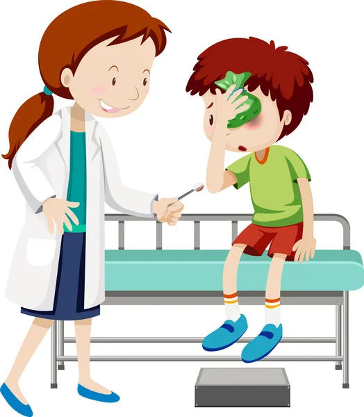 Doctor Helping Injured Boy Illustration — Stock Vector