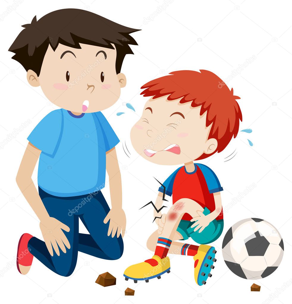 young man helps hurt soccer player illustration