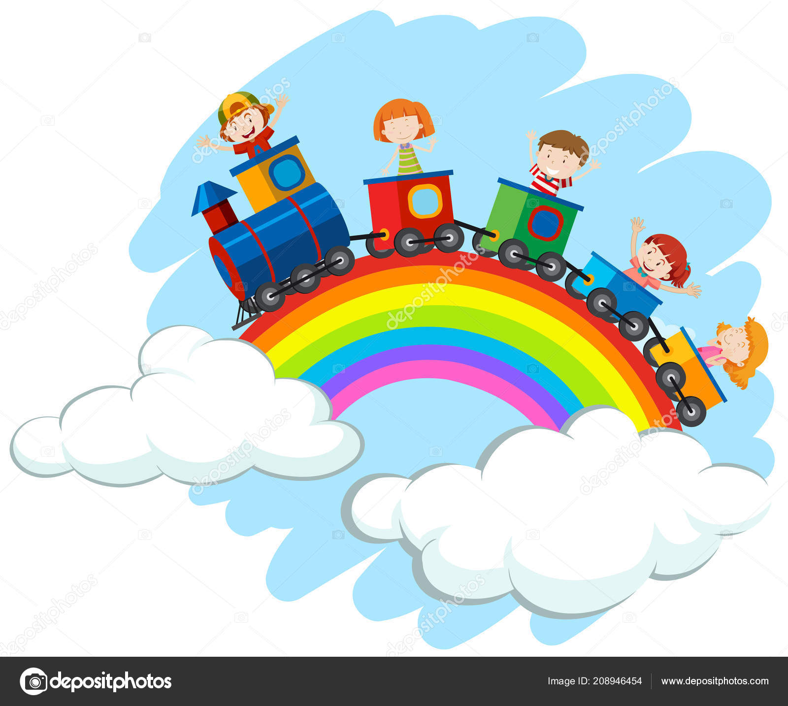 Children Riding Train Rainbow Illustration Vector Image By C Blueringmedia Vector Stock