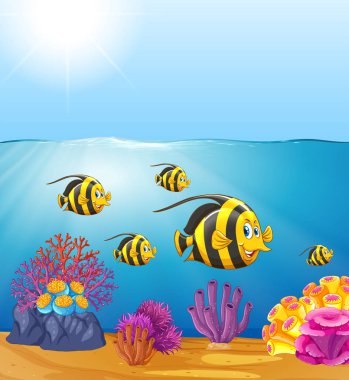 Butterflyfish okyanus illüstrasyon altında