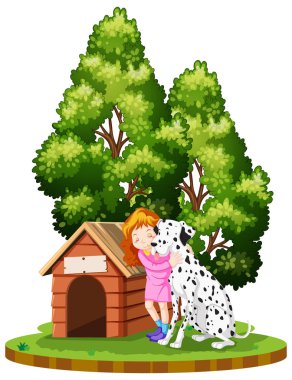 Çok güzel bir kız ve köpek illüstrasyon