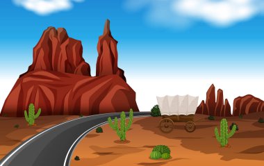 Çöl ve yol sahne illüstrasyon