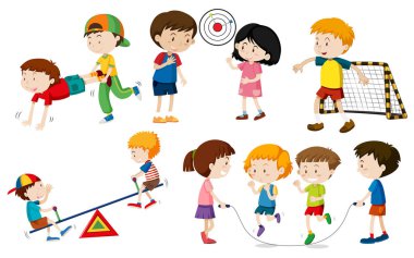 Set of children doing activites illustration clipart