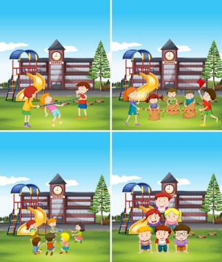 A set of students playing at school garden illustration clipart