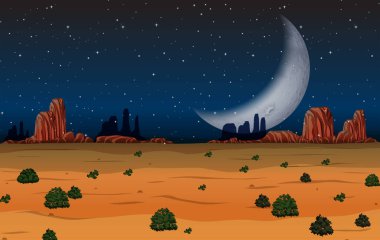 Gece illüstrasyon, ıssız bir manzara