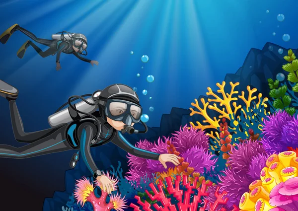 Nurkowanie Pod Ilustracją Głęboki Ocean — Wektor stockowy