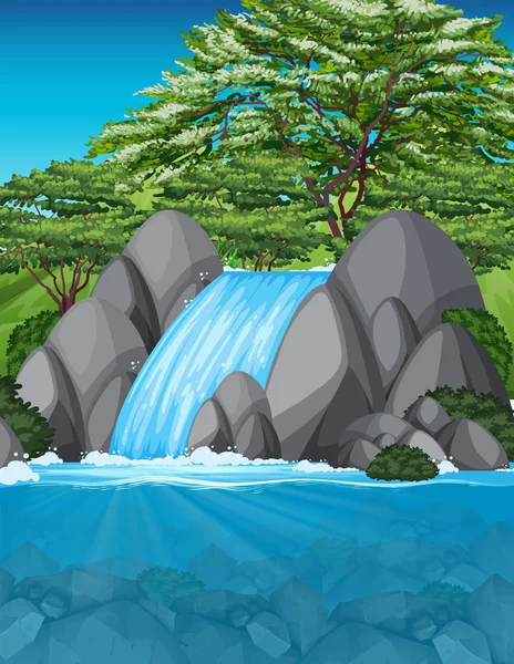 Een Prachtige Waterval Landschap Illustratie — Stockvector