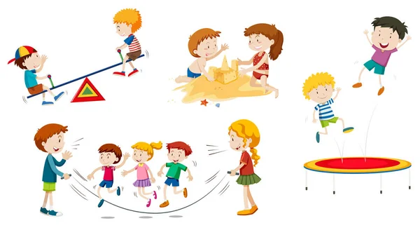 Conjunto Niños Jugando Ilustración — Vector de stock