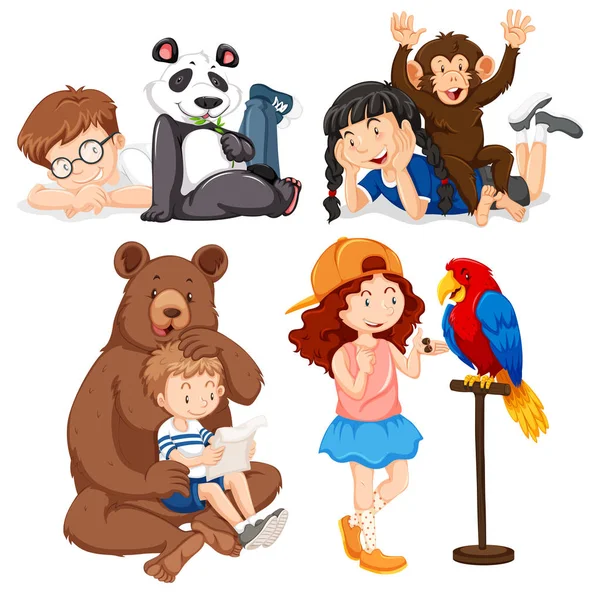 Set Children Animals Illustration — Stock Vector